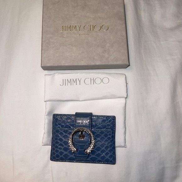 JIMMY CHOO Umika Butterfly Blue Gel Snake Printed Leather Card Holder - Picture 4 of 5
